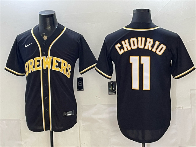 Men's Milwaukee Brewers #11 Jackson Chourio 2026 Fashion Replica Black Out Stitched Baseball Jersey